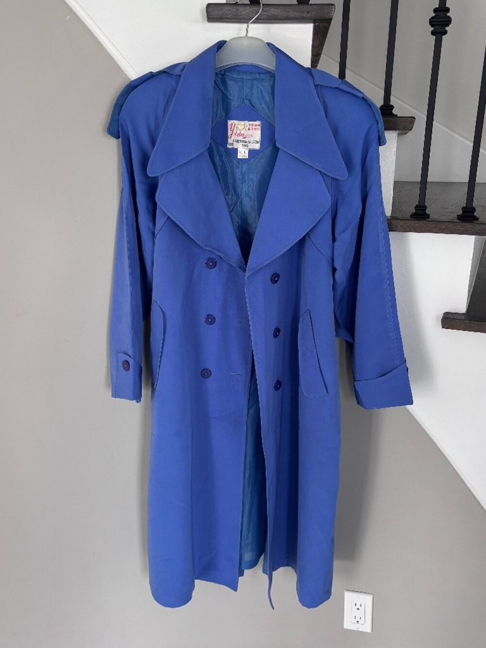 Vintage Purple Blue Periwinkle Trench Coat Long With Belt